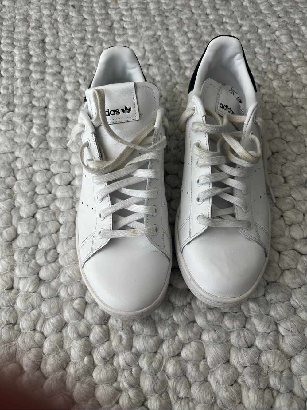 adidas White Leather Low-Top Sneakers with Black Heel